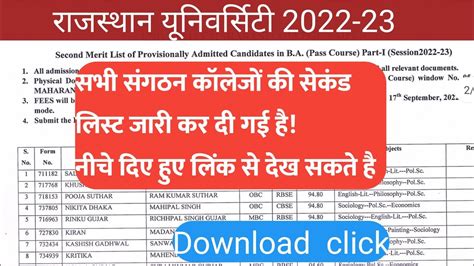 Rajasthan College Merit List Maharaja College Nd Merit List