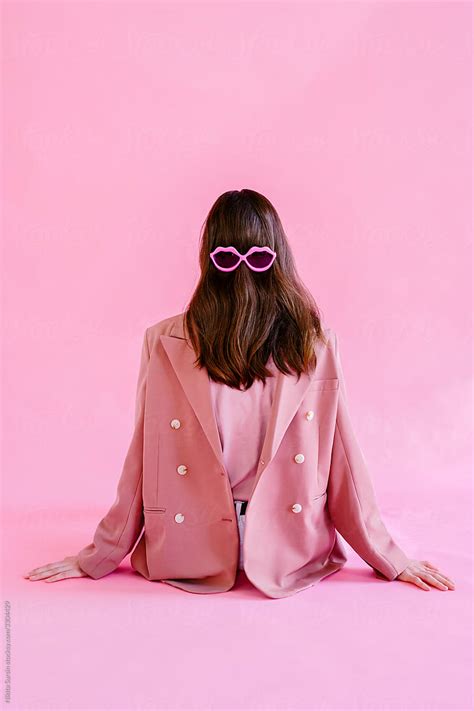 Head From Behind In Funny Pink Glasses In The Lips Shape By Stocksy Contributor Nikita Sursin