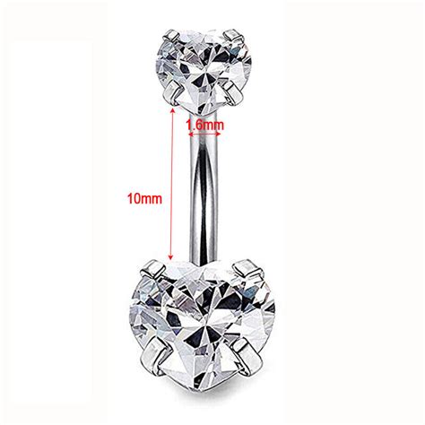 Surgical Steel Heart Zircon Navel Belly Button Ring Bar Body Piercing