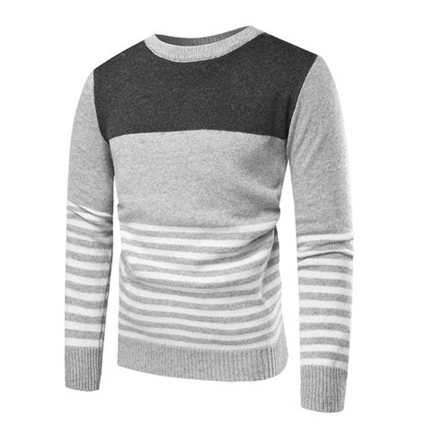 Men Autumn Winter Pullover Knitted Top Striped Sweater Outwear Blouse Buy At A Low Prices On