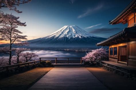 Premium AI Image | Fuji mountain and cherry blossoms in spring Japan