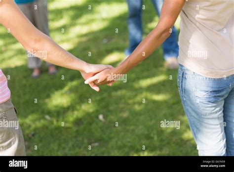 Group of friends holding hands in park Stock Photo - Alamy