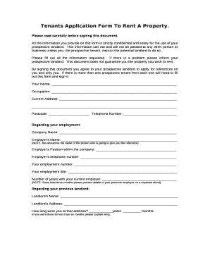 Tenants Application To Rent A Property Doc Template PdfFiller