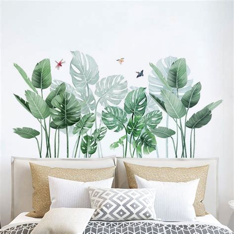 Green Monstera Leaf Wall Decaltropical Plant Wall Stickers Etsy