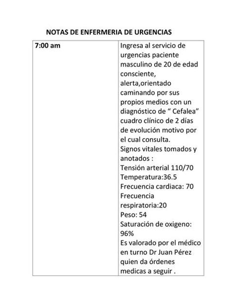 Ejemplo De Nota De Enfermeria Image To U