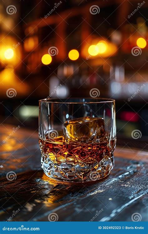 Elegant Bourbon In Glass Classic Bar Interior Setting Stock Image Image Of Taste Cocktail