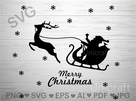 Christmas SVG, Santa Sleigh SVG, Santa Claus Vector Clipart, Reindeer, Png, Digital Silhouette ...