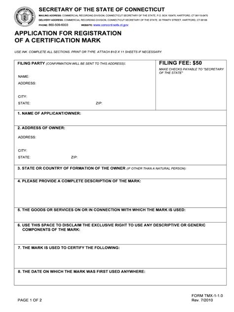 Fillable Online Ct Application For Registration Of A Certification Mark