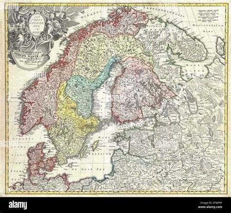 Vintage Hand Drawn Homann S Map Of Scandinavia From 18th Century All