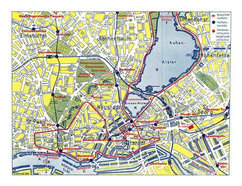 Detailed map of central part of Hamburg city | Hamburg | Germany ...