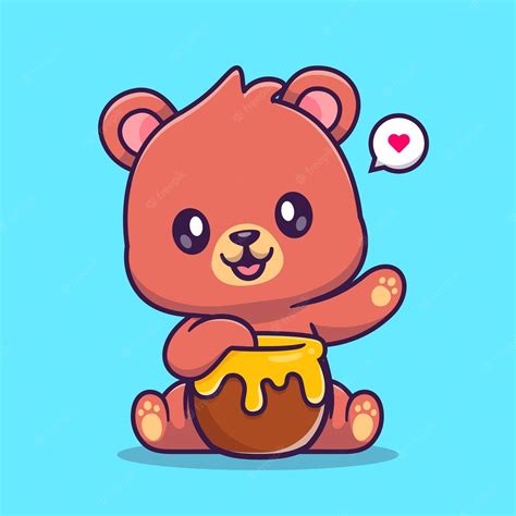 Premium Vector Cute Bear Eating Honey Cartoon Vector Icon