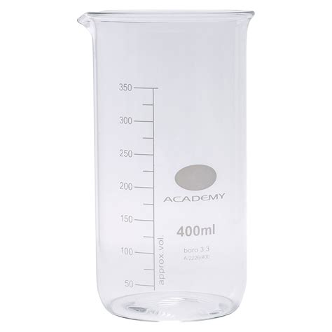 Academy Tall Form Glass Beaker With Spout 400ml Pack Of 12 Rapid