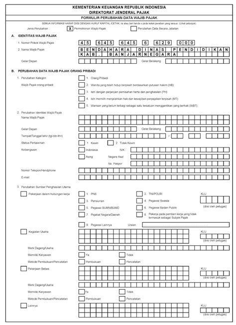 Form Perubahan Data Wajib Pajak Excel