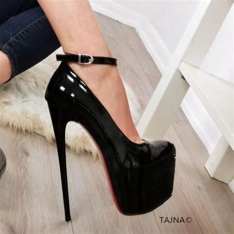 Ankle Strap Black Patent Hidden Platform Heels Platform High Heel