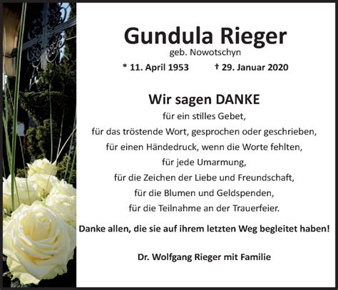 Gundula Rieger Traueranzeige Trauer Infranken De