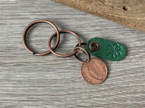 Irish Penny Keyring Eire Coin Keychain Ireland Shamrock Bag Clip