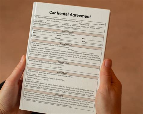 Car Rental Agreement Printable Vehicle Lease Contract Car Etsy