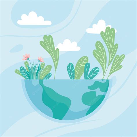 Premium Vector Ecology Half World With Flowers Leaves Save Planet Protect Nature And Ecology