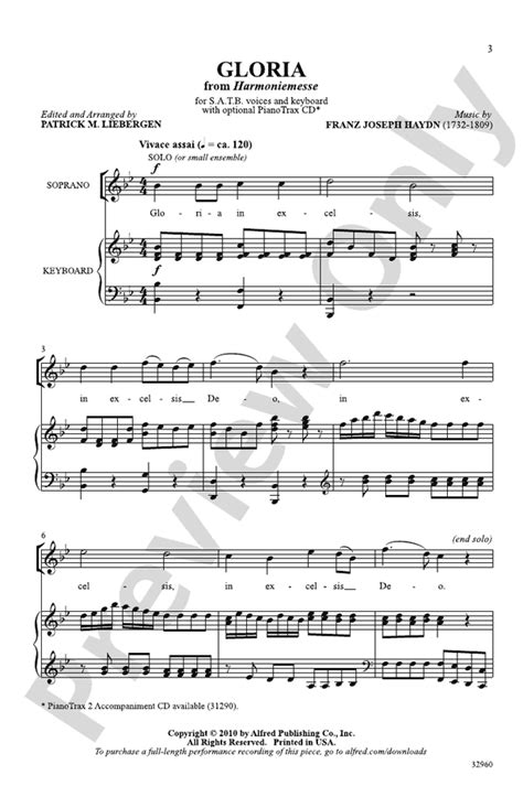 Gloria From Harmoniemesse Satb Choral Octavo Franz Joseph Haydn