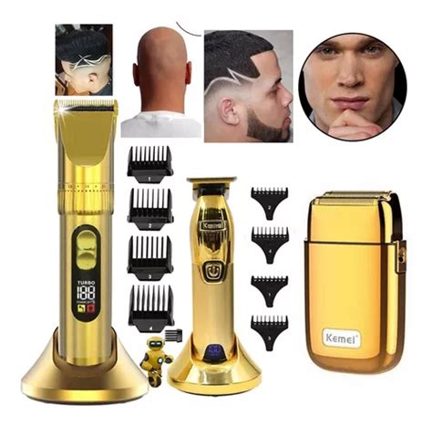 Kit 3 Maquinas Cortar Cabelo Acabamento Shaver Serie Gold