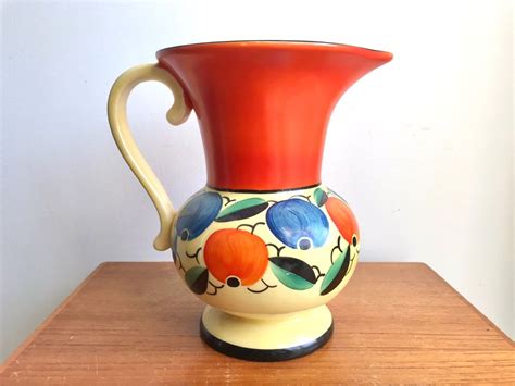 Stor Lekker Vintage Tsjekkisk H Ndmalt Art Deco Mugge Kanne Vase Med