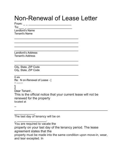 Free Printable Not Renewing Lease Letter Templates Pdf Word Tenant