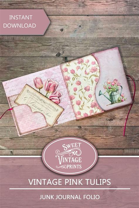 Folio Junk Journal Kit Printable Folio Pink Tulip Folio Flower Junk