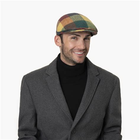 Herringbone Harris Tweed Colour Check Flatcap