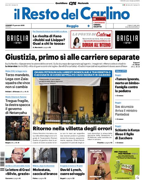 Il Resto Del Carlino Prima Pagina Di Oggi Edizione Reggio Emilia Di