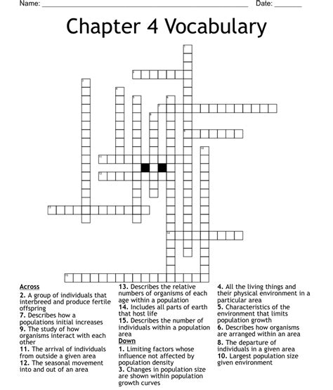 Chapter 4 Vocabulary Crossword Wordmint