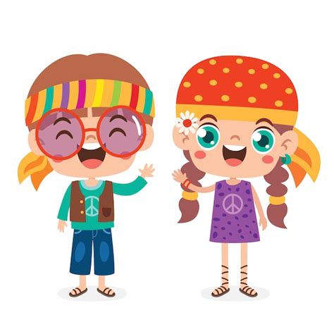 Premium Vector Cartoon Drawing Of Hippie Kids