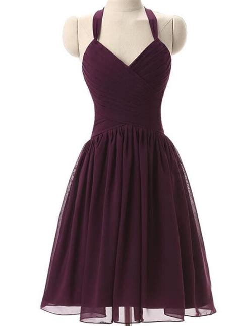 Simple Dark Purple Short Bridesmaid Dresses Purple Wedding Party