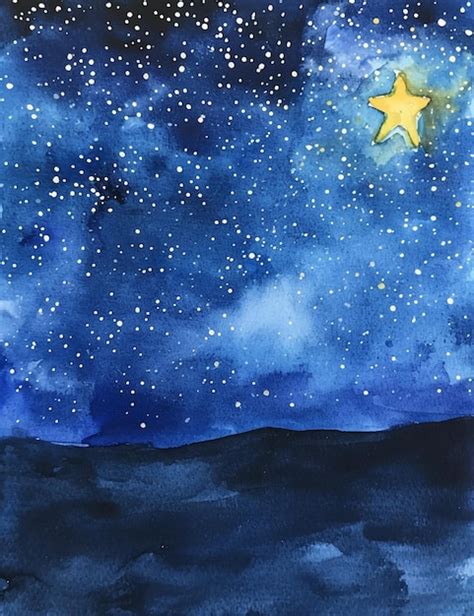 Premium Photo Simple View Of Night Sky Painted In Watercolors AI