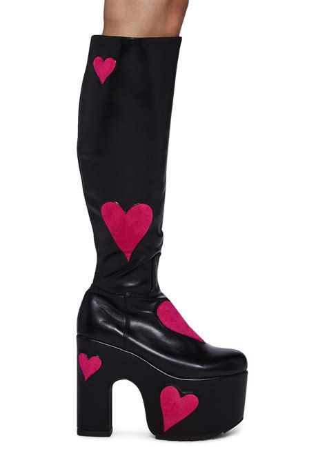 Lamoda Heart Vegan Leather Platform Boots - Black – Dolls Kill