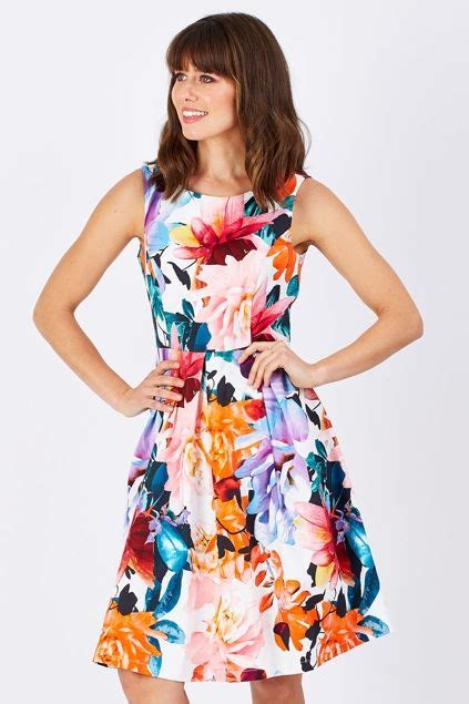 Handpicked By Birds Printed Fit And Flare Dress Womens Knee Length