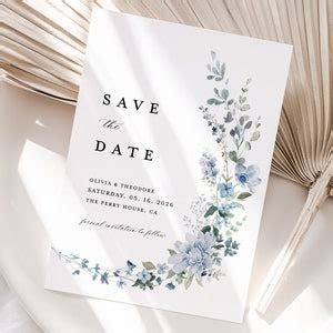 Dusty Blue Save The Date Cards Template Photo Wildflower Light Blue