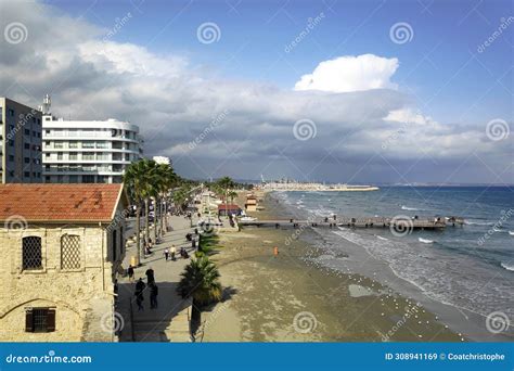 Aerial View Of Finikoudes Beach In Larnaca Editorial Stock Image