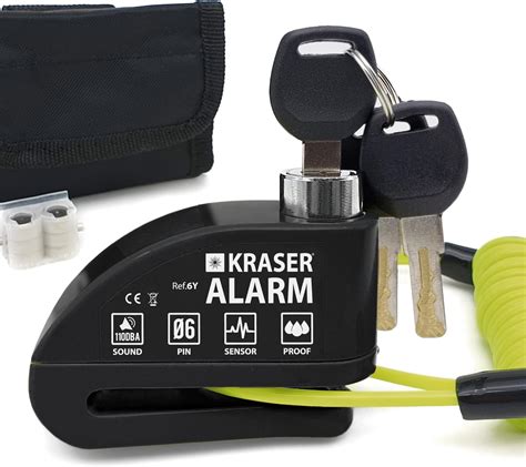 KRASER 6Y Candado Disco Alarma 110dB Pinza Antirrobo Moto Reforzado