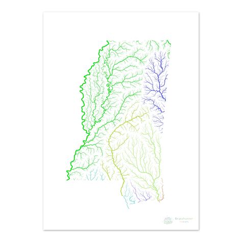 Mississippi - River basin map, rainbow on white - Fine Art Print ...