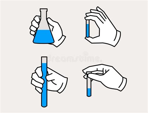 Gloved Hand Holding Flask And Test Tube Icons Stock Vector