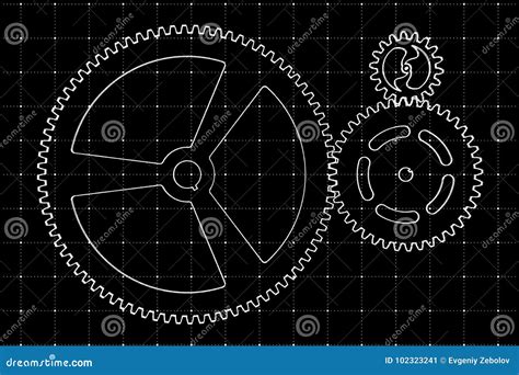 Grupo Das Engrenagens E Das Rodas Denteadas Brancas Na Tela Virtual