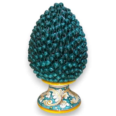 Caltagirone Ceramic Perforated Pine Cone Lamp H Approx 45 Cm Verderame