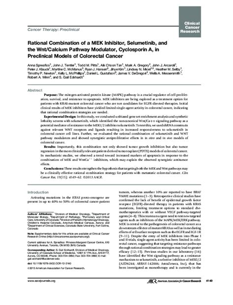 (PDF) Rational Combination of a MEK Inhibitor, Selumetinib, and the Wnt ... 
