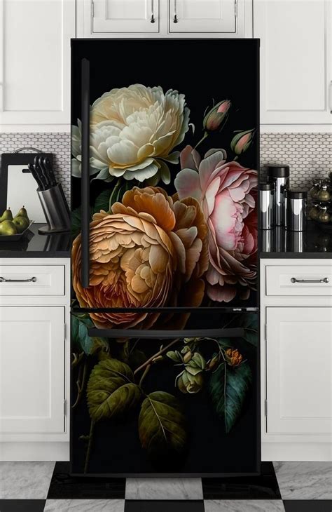 Floral Fridge Wrap Vintage Refrigerator Wrap Vinyl Side By Side Black