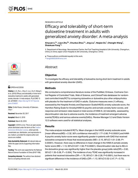 PDF Efficacy And Tolerability Of Short Term Duloxetine Treatment In