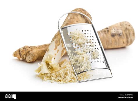 Grated Horseradish Root On White Background Stock Photo Alamy