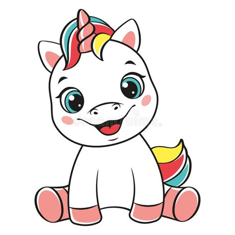 Unicorn Sitting On A Cloud With A Rainbow Stock Vector Illustration