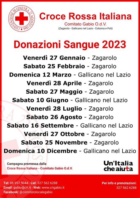 Calendario Donazione Sangue 2023 Croce Rossa Italiana Comitato Di Gabio