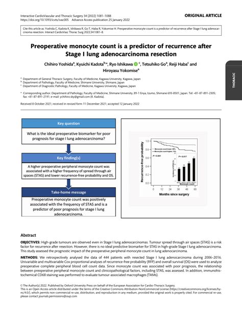 PDF Preoperative Monocyte Count Is A Predictor Of Recurrence After