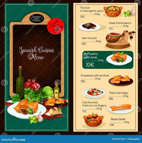 Vector Menu Template Of Spanish Cuisine Restaurant Stock Vector